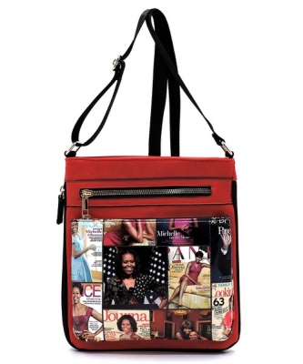 Magazine Cover Collage Crossbody Bag OD1238 BLACK/RED